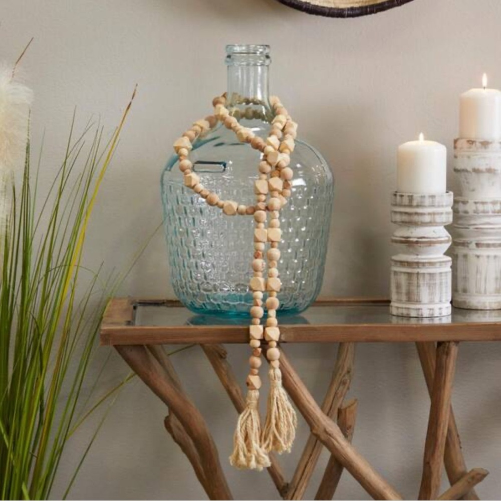 Mango Wood Bead Garland 80in Tan Farmhouse Boho Home Decor New